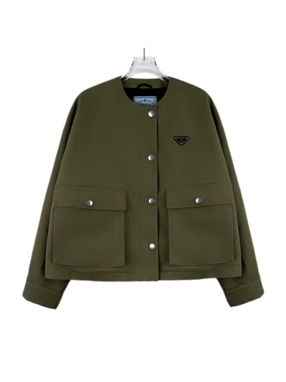 Prada Military Green Triangle Logo Crew-Neck Jacket